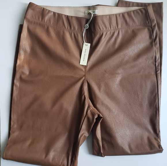 Max Studio | Camel-coloured Faux Leather Leggings - Picture 3 of 7